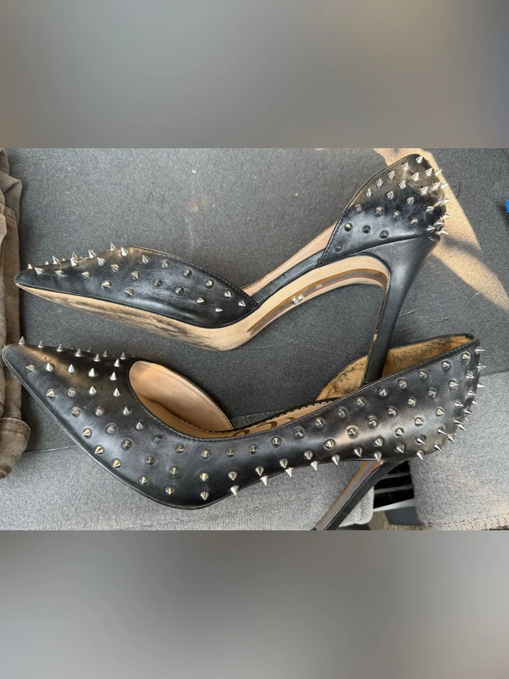 $149 Sam Edelman Haddlee d’orsay stud heel shoes 10 punk pump leather black